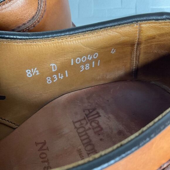 ALLEN EDMONDS Norse Split Toe Oxfords Dress Shoes Sz. 8,5 D Tan USA Old Stock - Picture 2 of 12